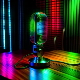 neon microphone on a table