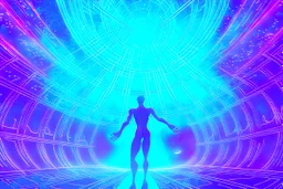 inside a spaceship with a celestial being, a being of pure energy, radiating light and taking a humanoid form with shifting constellations.