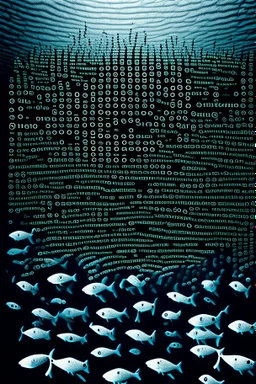 a school of ASCII fish swimming by; art made with keyboard characters