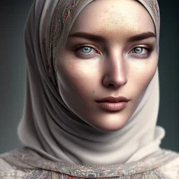 close up portrait of woman in hijab, fine detail, highly intricate, modern surrealism painting, defined cracks and breaks, high-quality, volumetric lighting, 8k, ultrahd, George Grie, Marco Escobedo, Igor Morski,Brian Froud, Howard Lyon, Selina French,