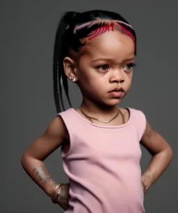 Rihanna toddler, full body, soft skin, dramatic lighting, hyper realistic