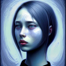 female sad cold blue in edward munch style