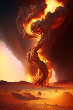 Swirling column of fire chasing Isrealites across the desert