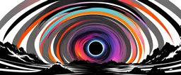 orbiting a black hole from a trillion miles away, peaceful, colorful, dark, ominous, beautiful abyss,