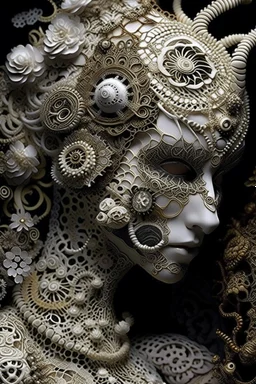 A snake face voidcore shamanism filigree lace embossed sea shell and creatures ornate costume, adorned gothica decadent sea creatures, sea horse. Shell coralls headdress and ribbed with coralls flower and seapearls costume organic bio spinal ribbed detail of under water gothica floral sea shell embossed extremely detailed voidcore shamanism style maximálist hyperrealistic uder water sea concept árt portrait