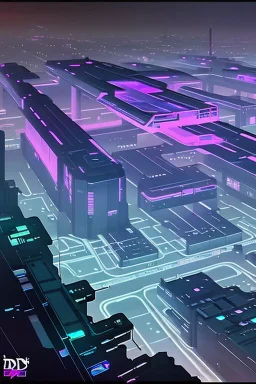 dnd map of a futuristic cyberpunk city from above