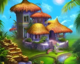 mystical house on a hot tropical island, fantasy art,