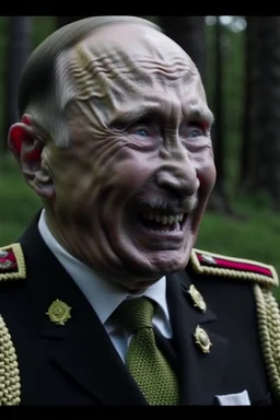 4k full détails. Photo with 2 caractères. Vladimir poutine russian leader crying. Ghost of Adolf hitler in german uniform laughing.