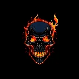 minimalistic burning skull flame cyberpunk logo