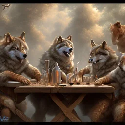 Wolf Pack sit at Table