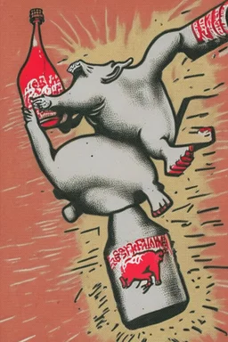 Schwein hüpft durch eine Cola-Flasche von Keith Haring