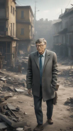 bill gates in ukraine ghost town fallout 4,bokeh like f/0.8, tilt-shift lens 8k, high detail, smooth render, down-light, unreal engine, prize winning