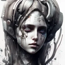 Singer Danish MØ face, Style cyberpunk, watercolor illustration by <agnes cecile> <John Kenn Mortensen> <Yoji Shinkawa>,