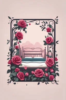 the logo of the dating square, a bed landscape with roses, fabulous style, romantic,