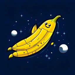 draw cartoon yellow banana as starship flying in space.