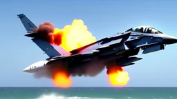 fighter jet shoots missile at passenger plane and it explodes while flying over the ocean