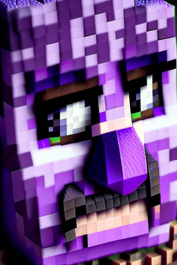 a close-up portrait of a purple Minecraft face, sleepy,3d, large pixel style