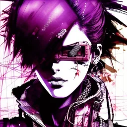 beautiful punk girl, hyper detailed, hyperdetailed, intricately detailed, illustration by <Yoji Shinkawa>, purple tones, darkred tones,