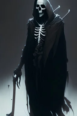grim reaper, full body, skeleton face, extreme detailed, ultra realistic, dark cinematic light, focal blur, UHD, Blank and gry, white background, by Greg Rutkowski and Jesper Ejsing and Raymond Swanland and alena aenami, featured on artstation
