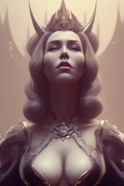 Hannah Waddingham as evil queen in black leather, busty, cleavage, dominatrix, curvy, angry, stern look. character design by cory loftis, fenghua zhong, ryohei hase, ismail inceoglu and ruan jia. unreal engine 5, artistic lighting, highly detailed, photorealistic, fantasy