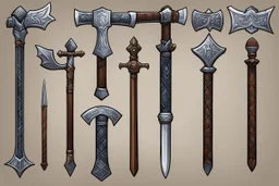 Here's some more culturally-flavored axe designs for Ancardian homebrew shenanigans! While there are fantasy-stylings for each type associated with each culture, these are all meant to be practical and functional axes, with most of them being strongly influenced by one-handed and big battleaxes that existed in historical cultures. Quite a few of these are not strictly axes, but would effectively use the stats for a one or two-handed axe in 5e rules. I'm especially a fan of that Gnollish Axe-Club