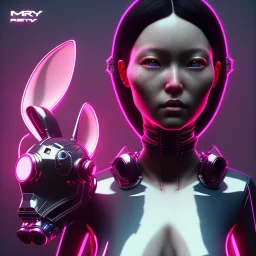 Portrait, Front image, latex rabbit mask, cyberpunk Asian woman, black pink color, highly detailed, concept art, smooth, unreal engine 5, god rays, ray tracing, RTX, lumen lighting, ultra detail, volumetric lighting, 3d, finely drawn, high definition, high resolution.