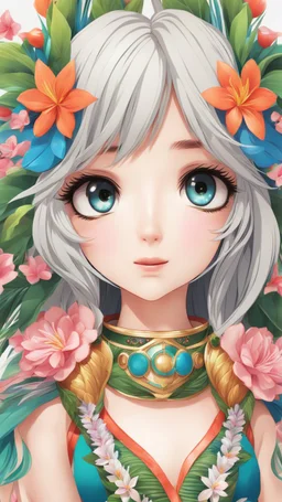 A very close picture to anime face girl with Hawaii color, 3d anime style with high realistic, ultra detailed, ultra quality, intricate details, highly detailed