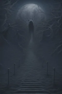 Metal song album cover called "a path to insanity" that should in a dark blue grey haze tone.