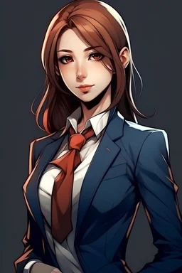 beautiful woman in suit in anime art style.