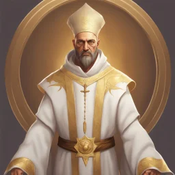 game avatar, man, portrait, pope priest, religion, white robe, gold, medieval
