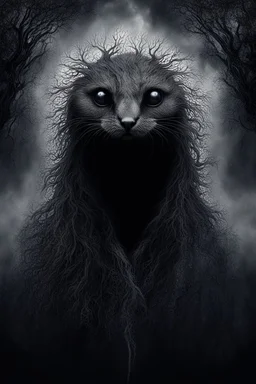 from grey fog mystical weird creature , crepy with dark shiny eyes looking at you, mystic dark matter, dark evil energy, Fibonacci sequence, dark shadows, black, grey dark colors, etheral, mist, esoteric, mystic dark sky, surreal, sensitive, sinister, dark fantasy, space between the living and the dead, crepy surreal mood, splash art, cinematic, 3d, intricately detailed, smoke, crepy stunning