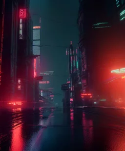 3D, beautiful, light reflecting, empty city, midnight, rainy night, neon, cyberpunk,