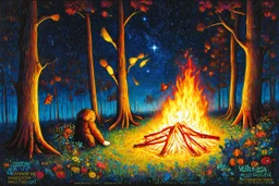 Winter solstice celebration under a starry sky, bonfire, night Creatures watch from the edge of the forest colourful Zdzisław Beksiński Picasso naive art Henri Matisse Alex Grey SALVADOR DALI Andy Warhol Paul Gauguin Claude Monet Gustav Klimt Ernst Ludwig Kirchner Tim Burton graffiti zentangle Marc Chagall Jackson Pollock Francis Bacon Egon Schiele Georges Seurat M.C. Escher Joan Miró Louis Wain Victo Ngai Enki Bilal Camille Pissarro art brut Odilon Redon Remedios Varo primitivism Jean-Michel