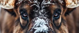 eyes of hound bison reindeer yoga man with the snow flake in the pupils