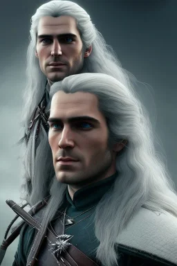 Henry cavil, long white hair, wearing The witcher 3