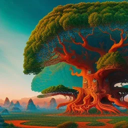 fullbody Drawing of 'sketch of an ancient tree of life',intricate detail,andrea bonelli,Kilian Eng,Ohrai,evan lee,Aleksandr Sidelnikov,KyuYong Eom,three quarters frontal aerial view,toned colors,32k