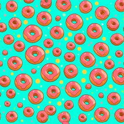 a polka dot pattern of retro cartoon style powdered donuts , single line weight