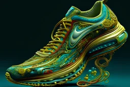 a stunning interpretation of nike shoe sneaker, made of jellyfish, advertisement, solarpunk, highly detailed and intricate, golden ratio, very colorful, Drag Queen, hypermaximalist, ornate, luxury, high heels, futurist, vanguard, style Kenzo , Yamamoto