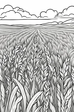 coloring page, field of wheat, cartoon style, thick lines, low detail, no shading