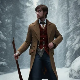 Full body, 3d render, Harry Potter 1800's men style, 1800's hair style, 1800's men clothes style, hunting, hyper realistic, octane render, unreal engine 5, 8k, palace background, uhd