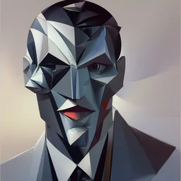 a painting of a man in a suit and tie, a cubist painting by Stanton Macdonald-Wright, Artstation, cubo-futurism, cubism, angular, constructivism