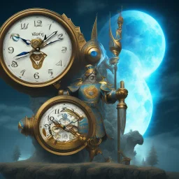 Give me mighty majestic clocks with pale blue sky with moses