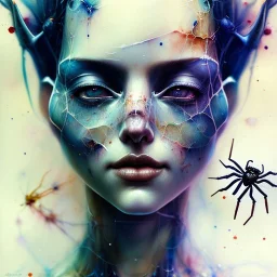 spider, insects, watercolor illustration by <agnes cecile> <Yoji Shinkawa>, natural tones, ornate and intricate detail , soft smooth lighting, soft pastel colors,