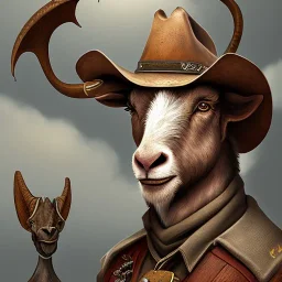 portrait of a western goat anthromorph male with a cowboy hat in the style of redwall