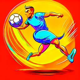 Futbolista pateando un balón con muchísima fuerza arte cartoon