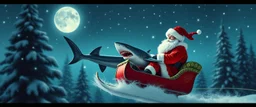 santa and shark in sled