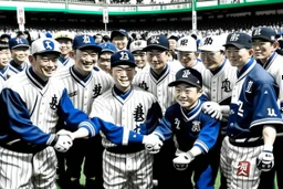 Japanese baseball team greeting fans