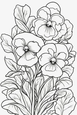 flowers coloring page for kids, pansy, cartoon style, thick outline, low details, no shading, no color