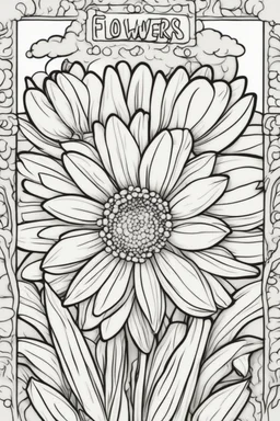 flowers coloring page for kids, daisy, cartoon style, thick outline, low details, no shading, no color