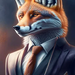 Illustrative sketch of a image of an humanoid fox, suit and tie, arte lineal ultra quality, 8k